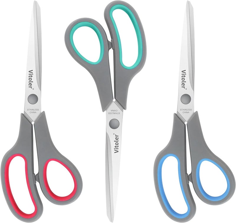VITOLER Scissors, Heavy Duty Scissors All Purpose Bulk Set of 3-Pack，Sharp Scissor for Office School Craft Sewing Fabric, Right/Left Hand - Image 1